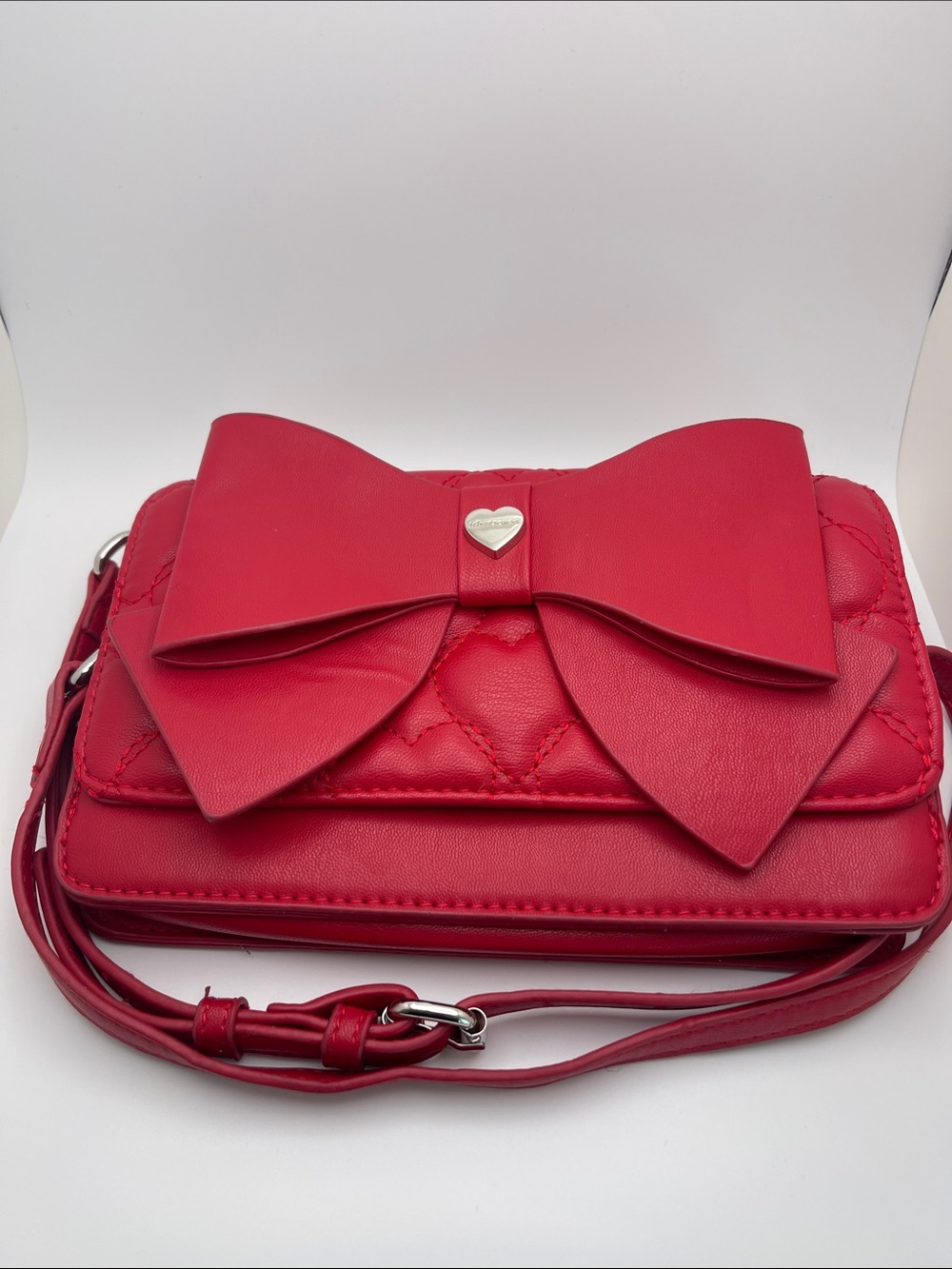 Betsey Johnson smoking hot Red Quilted Bow Crossbody Clutch
